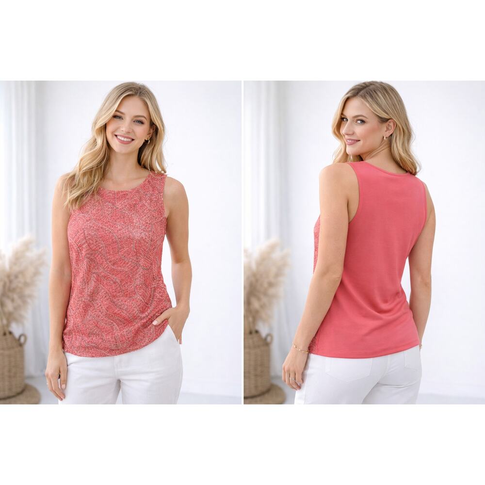 Escada Coral Lace Silk Sleeveless Blouse Nude Underlay Sz 38/8 US Romantic